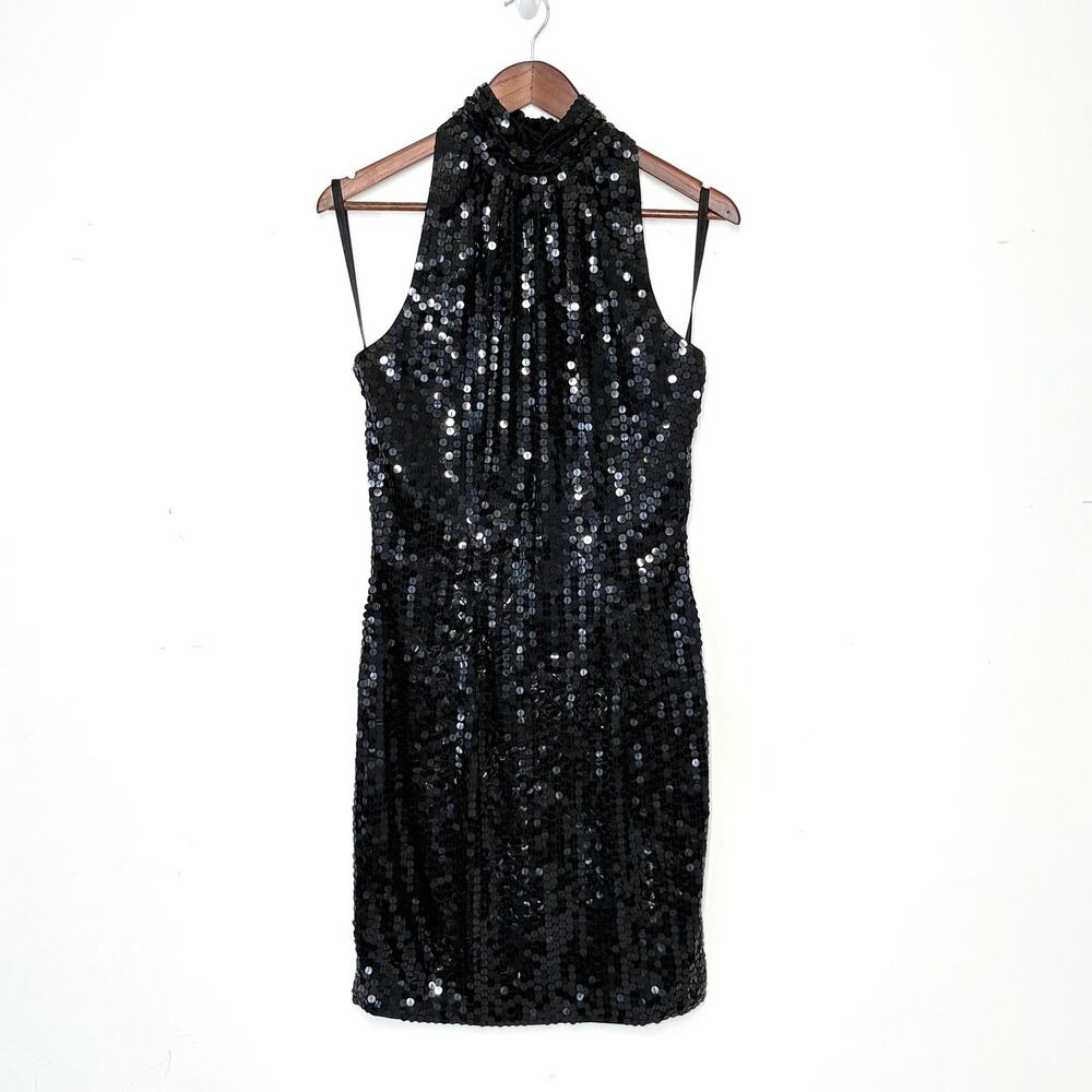 VTG Peak Evenings Hand Beaded Sequin Halter Dress Women S Black Cocktail Y2K NWT